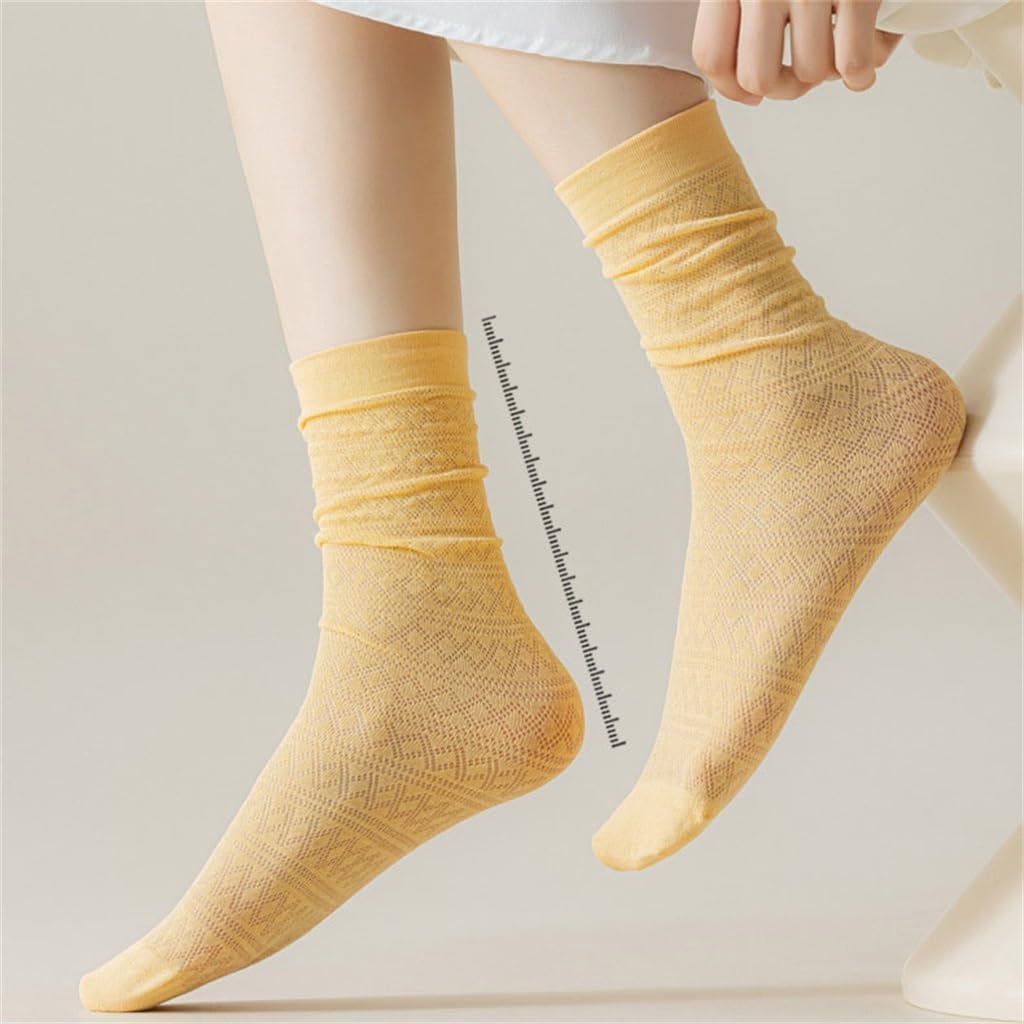 JSEIAJB Socks for Women Pile up Socks Mesh Sweat Absorbing Cotton Socks Middle Tube