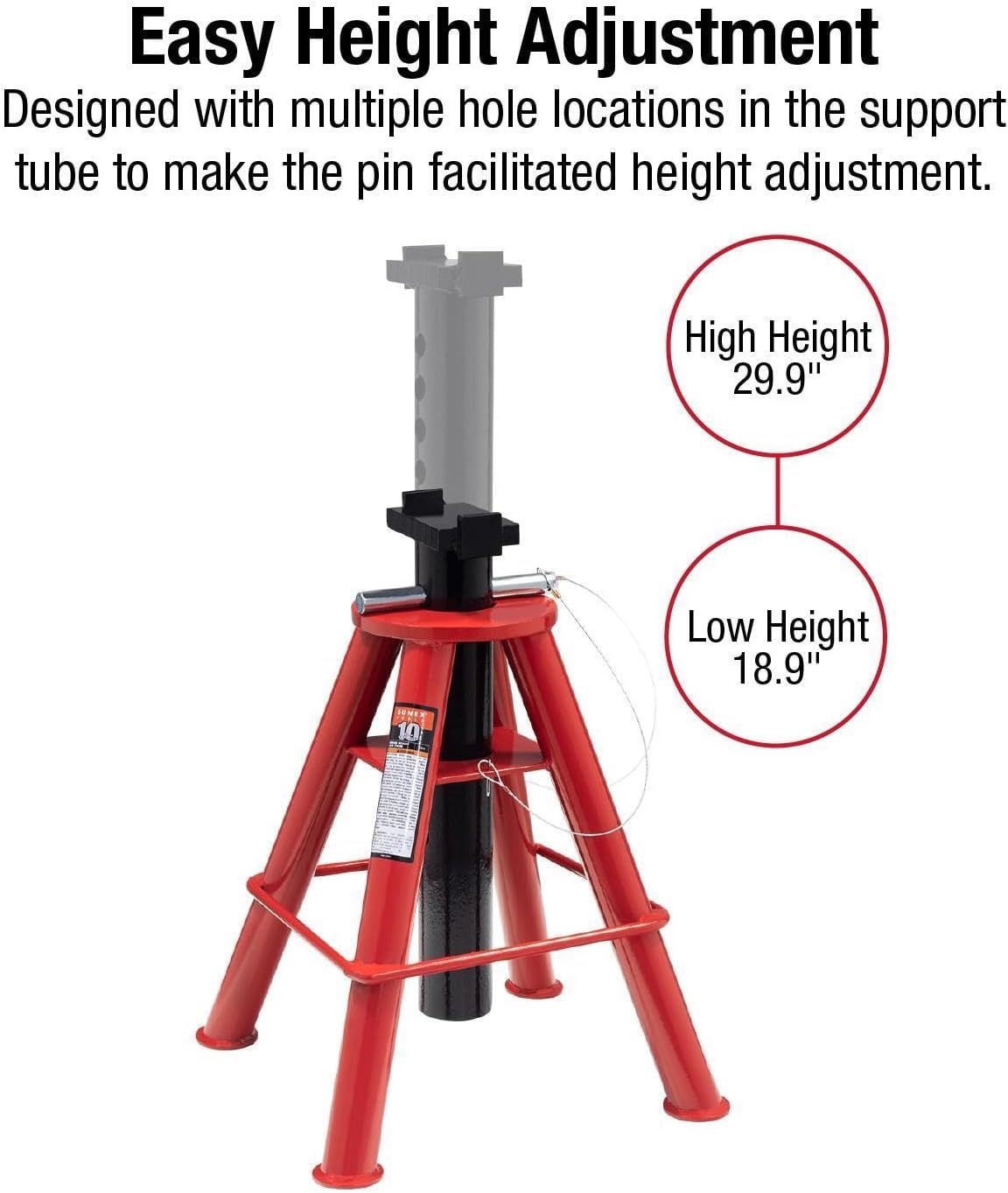 Sunex 1310 10-Ton Medium Height Pin Type Jack Stands, Pair, Red