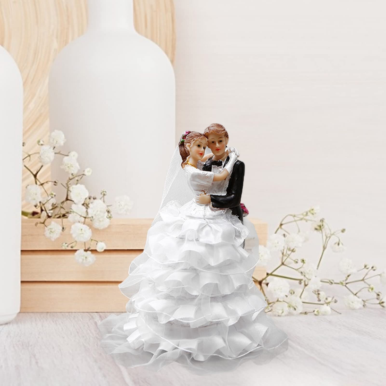 Saint Valentin gâteau décoration Couple Couple Douce Petite poupée Cadeau de Mariage Ornement de résine caractère Statue Figurine Artisanat décor (Couleur : A)