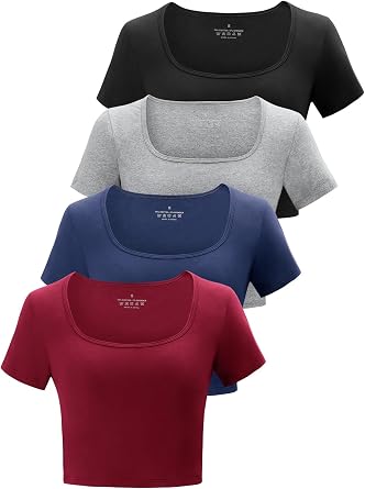 Kole Meego Crop Tops for Women Workout Tops Y2k Shirts 4 Pack