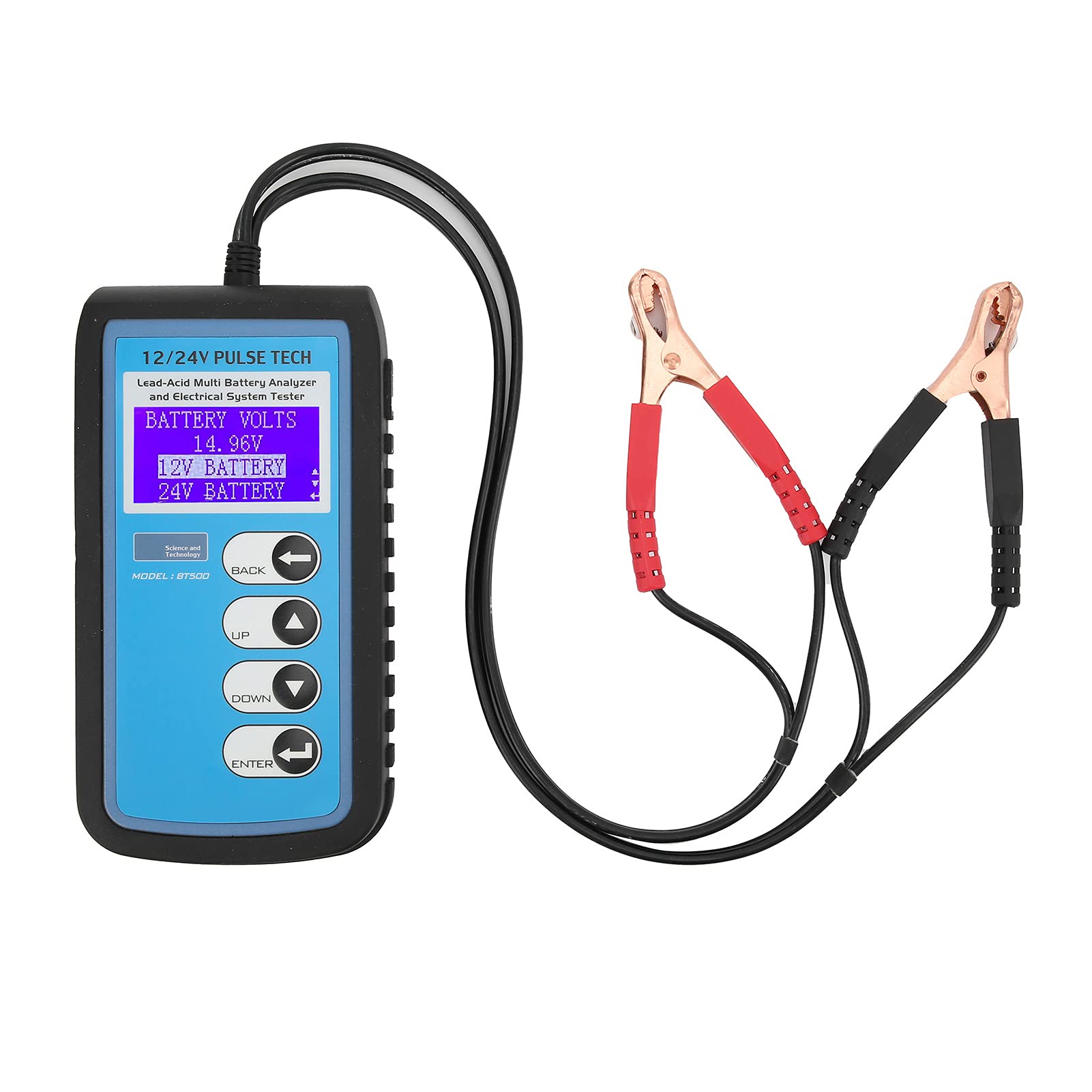 Comprobador de batería BT500, comprobador de batería de Coche de 12 V/24 V, analizador de batería automático con retroiluminación LED LCD para baterías estándar CCA DIN IEC EN