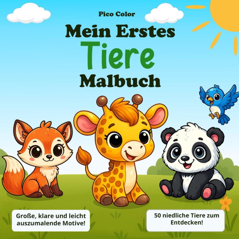 Mein erstes Malbuch: Tiere: 50 einfache und niedliche Tiermotive zum Ausmalen für kleine Künstler