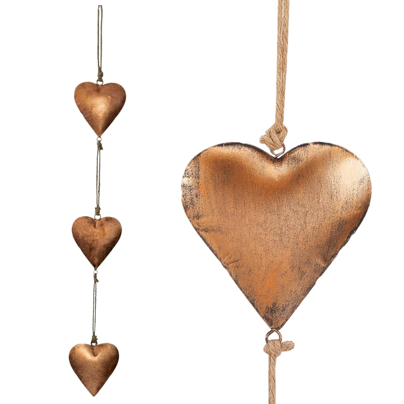 KxrTpx Gold Wall Art, Heart Ornament for Home Decor, Garden Wall Decorations, Hanging Garden Ornaments, Copper Finish Wall Ornaments, 66cm Length Hanging Decorations for Home