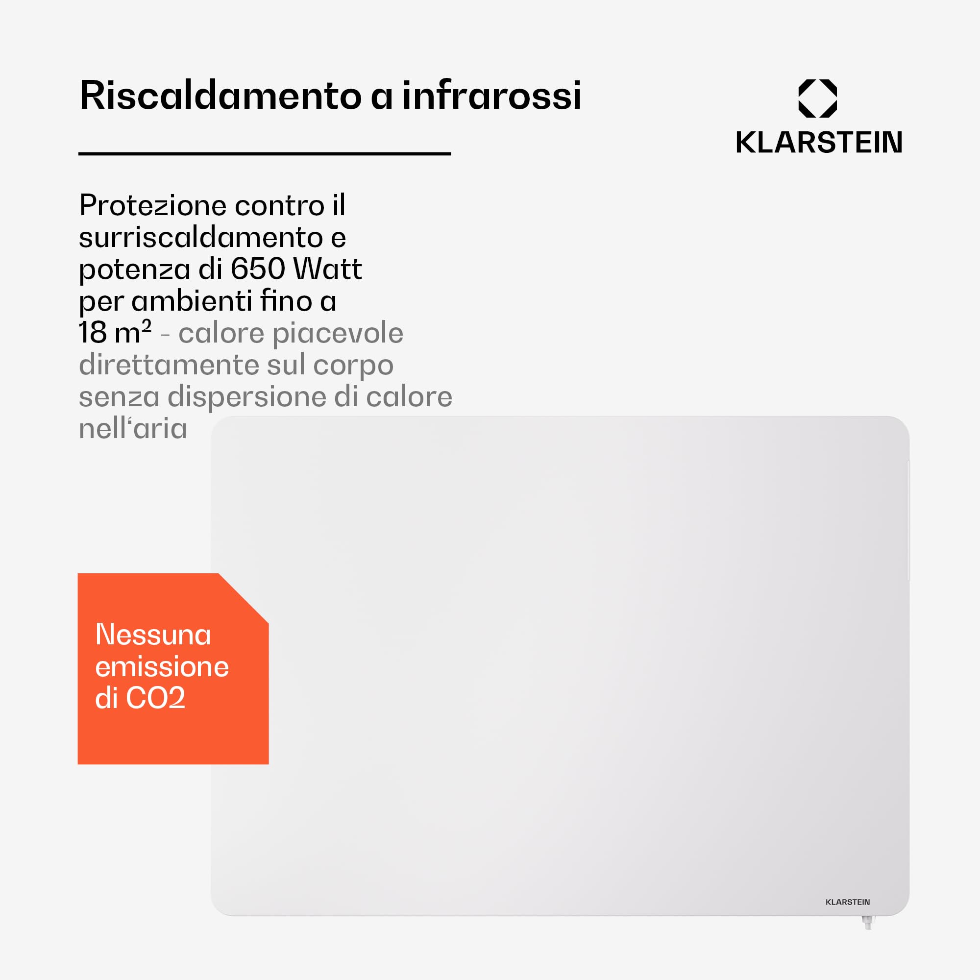 KLARSTEIN Wonderbeam 650W Riscaldatore Ibrido A Infrarossi - Montaggio A Parete, IR Comfortheat, Display LED Nascosto, Telecomando, Protezione Contro Il Surriscaldamento, Riscalda 12-18 m²