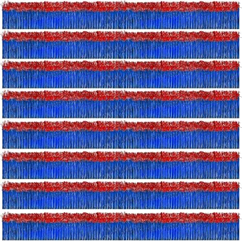 20 Pcs Memorial Day Parade Float Decorations 8 Pcs 10 ft Metallic Foil Fringe Curtains 12 Pcs 6.5 ft Tinsel Garland for 4th of July Independence Day Party Car Decorations