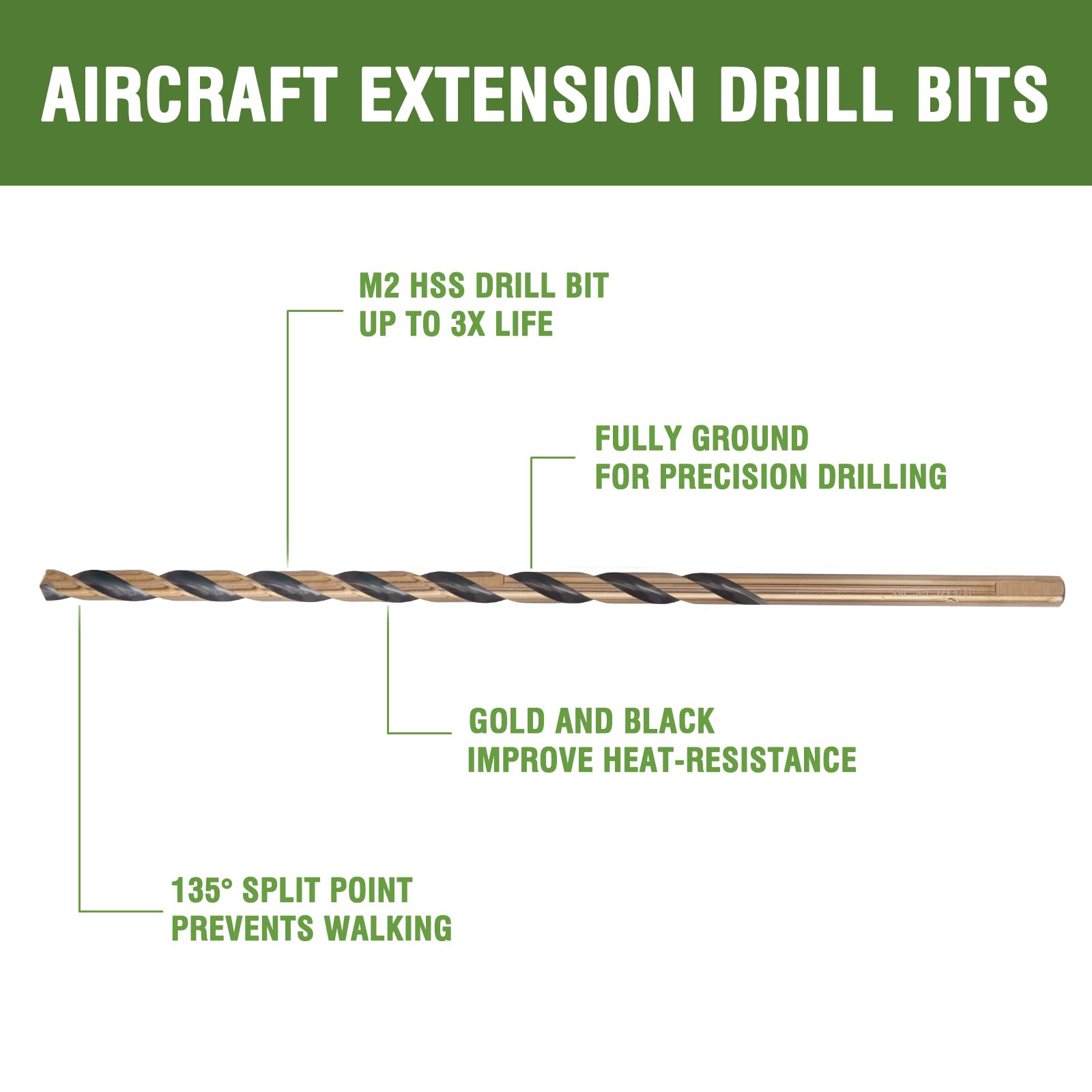 Long Drill Bits - 3 Pack M2 HSS -3