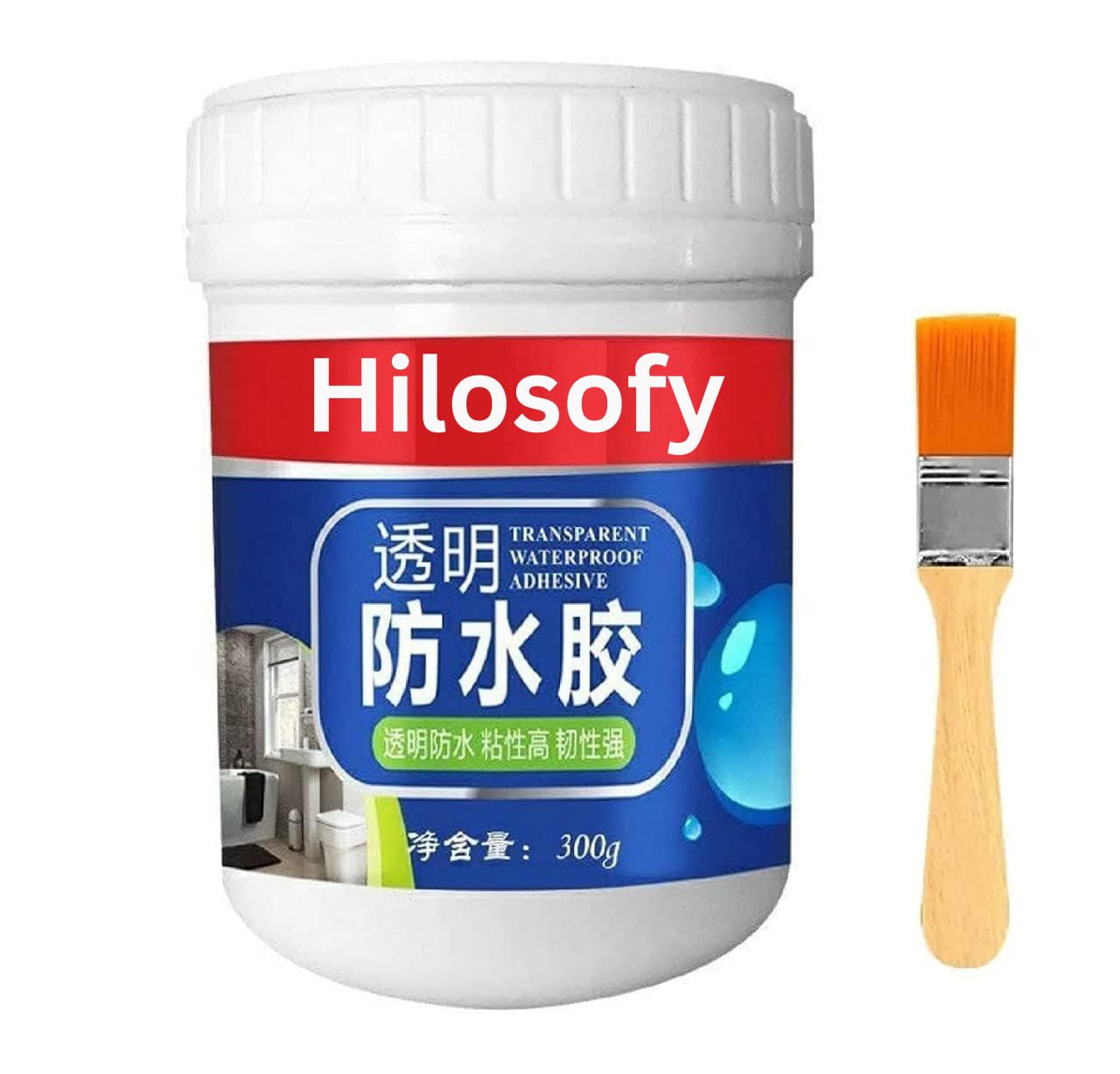 Hilosofy Crack Seal Glue 300g with Brush – Transparent Waterproof Epoxy Resin Sealant for Roof, Wall, Pipe Leak Repair – Weatherproof, Durable, Easy to Apply Waterproof Glue for Leakage 1 Pcs