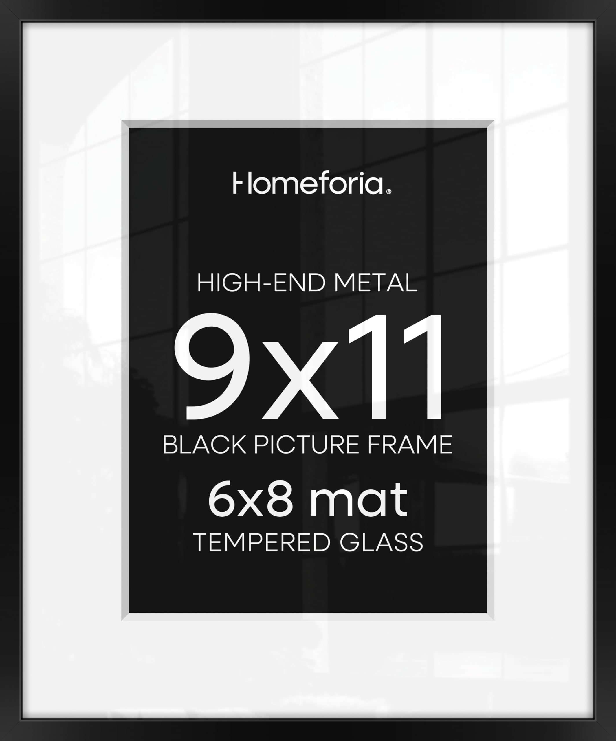 Homeforia 9x11 Black Picture Frame, High-End Metal, 6x8 Mat, Glass | High End Aluminum, Tempered Glass, Acid-Free 6x8 Removable Mat, 9x11 in Edge-to-Edge Display 11x9, Wall Kit, Set Of 3