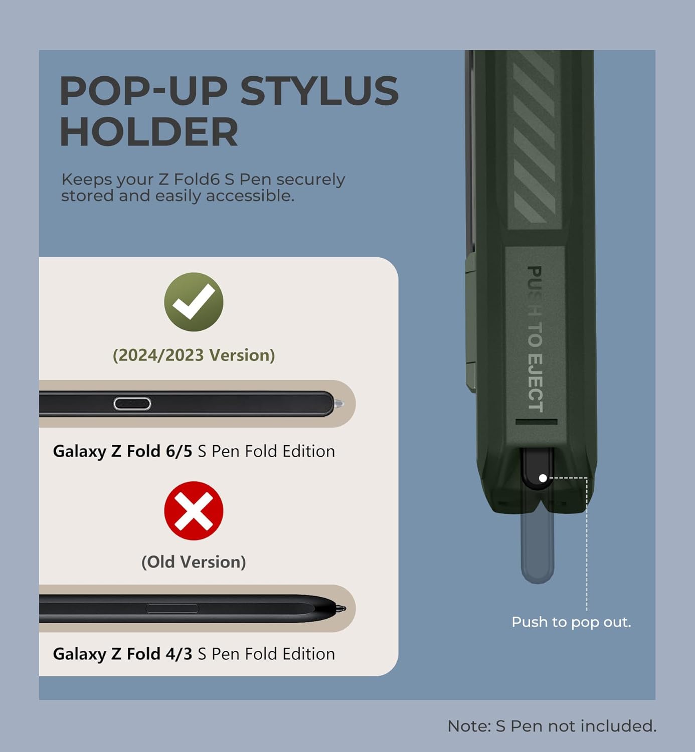 Dexnor for Samsung Galaxy Z Fold 6 Case with Ring Stand & S Pen Holder & Slide Camera Cover & Hinge Protection & Screen Protector,Heavy Duty Bumper Rugged Case Cover for Z Fold 6(2024),Army Green