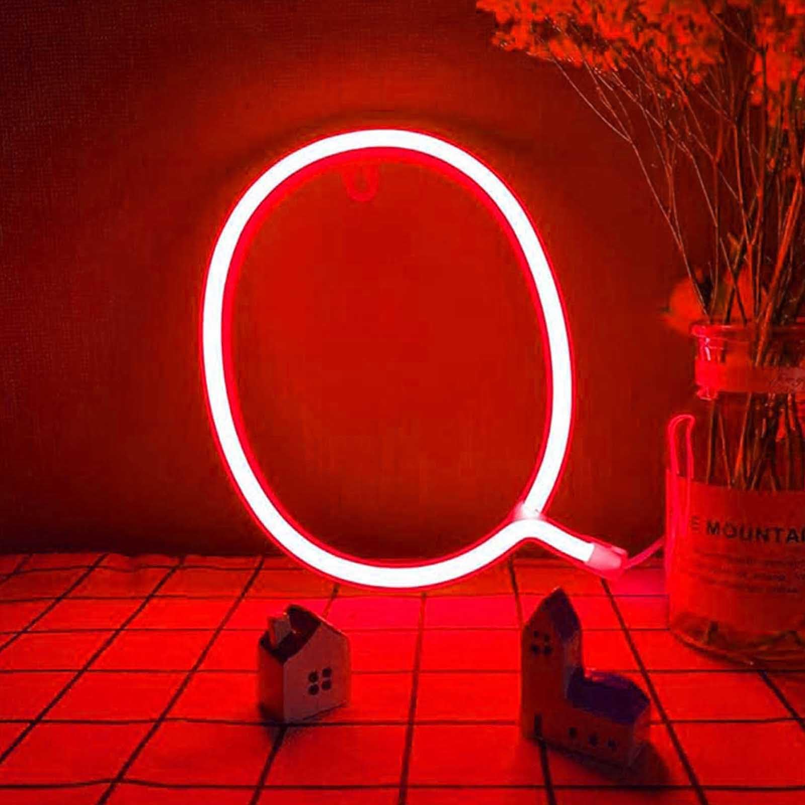 Red Letter Neon Sign for Bedroom Wall Decor USB Powered LED Lights for Personalized Name & Word Display Battery Operated for Indoor/Outdoor Use Gift for Parties & Weddings(Letters Q) — image 1