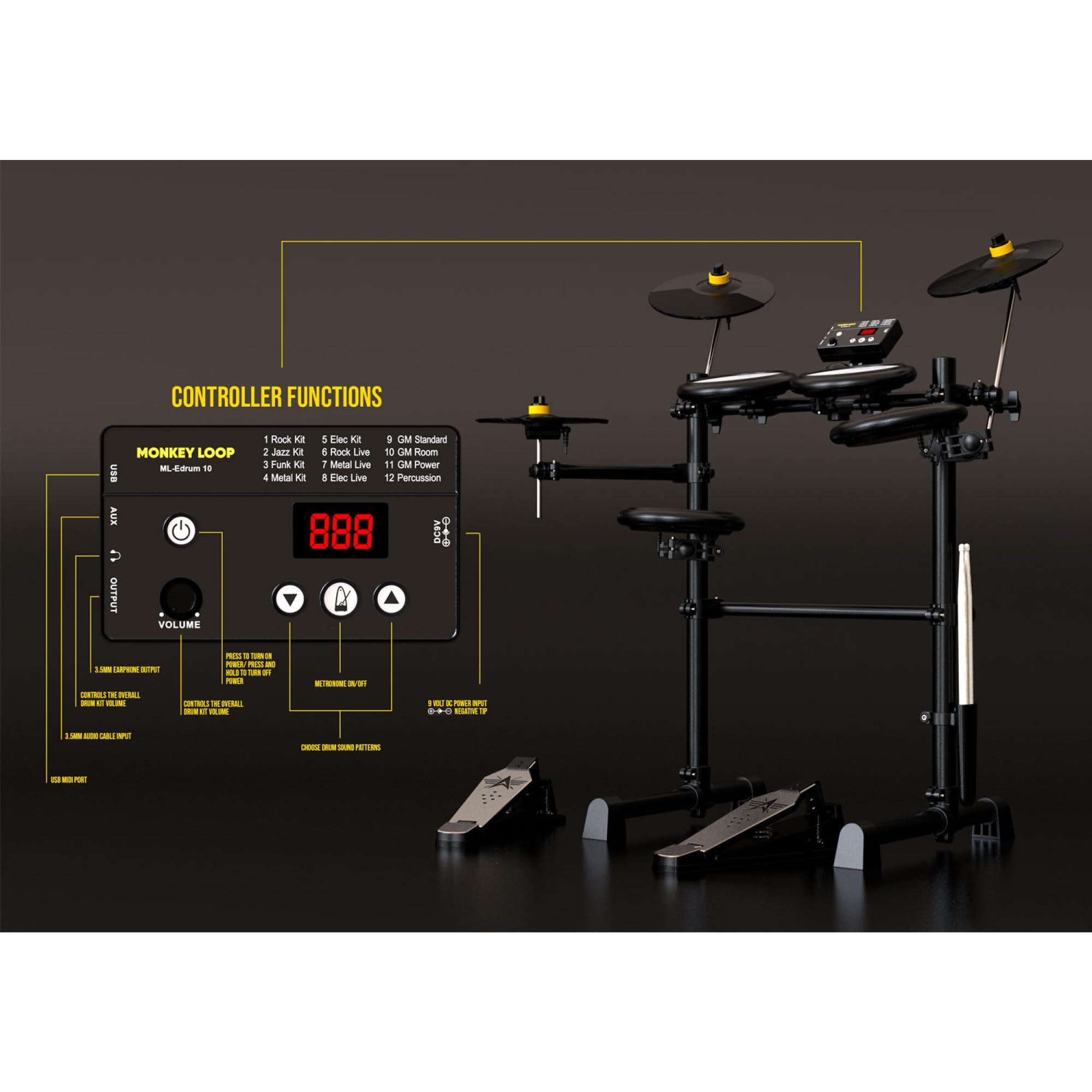 MONKEY LOOP ML-Edrum 10 Kit de Bateria Electronica