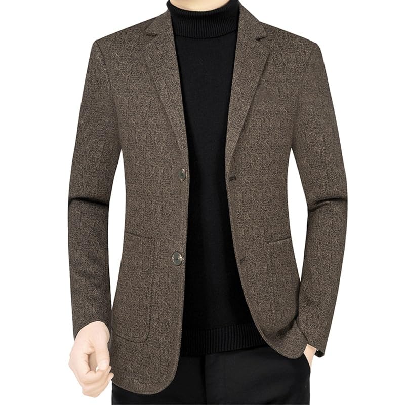 Mens Brown Tweed Blazers Two Button Notch Lapel Sport Coat Casual Lightweight Jacket for Daily Party Business