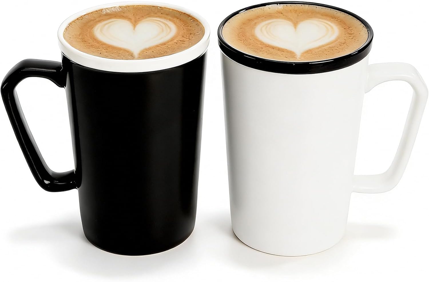 ZENFUN 2 Pc Ceramic Mugs Set for Couple, Coffee Mugs with Gift Box, Engagement Wedding Gift His and Hers, 13 oz Porcelain Mug Set with Lid and Gold Spoon(Black&White) - Image 3