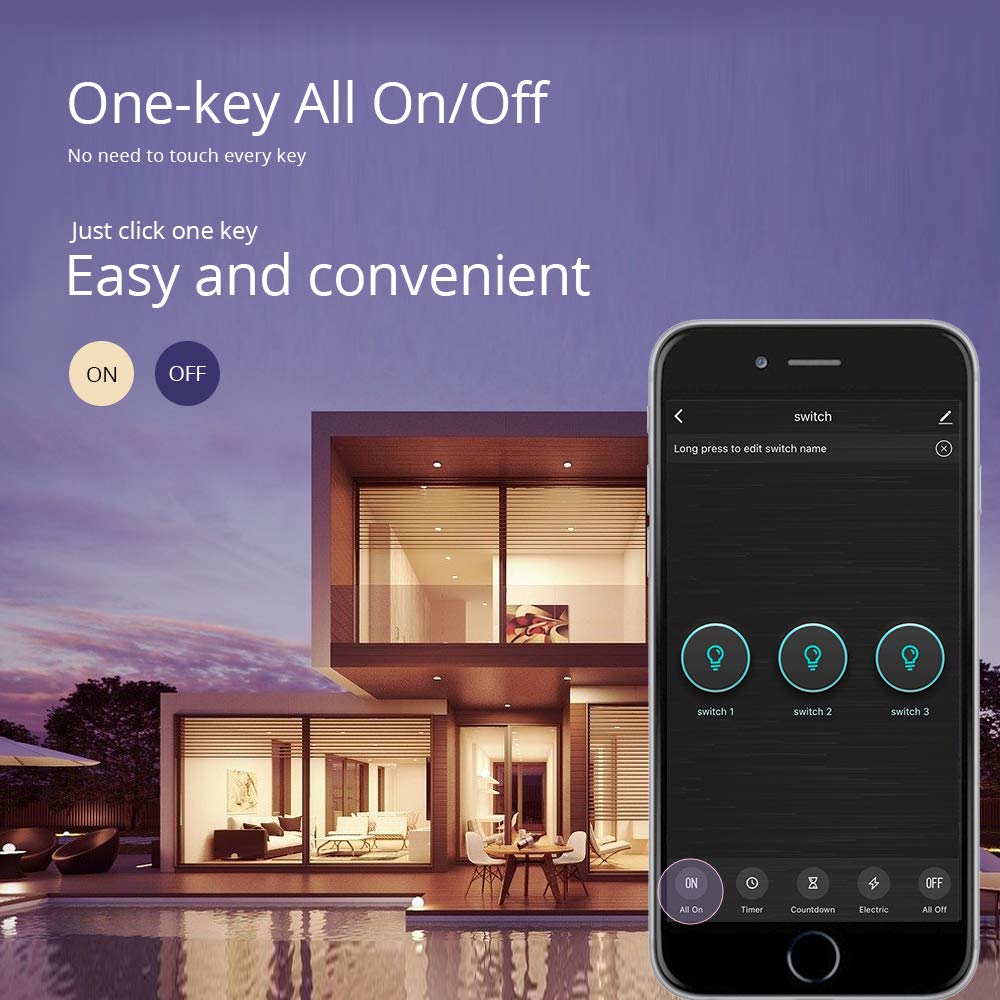 US Wifi Interruttore Intelligente Luce Wireless WiFi da Muro,con Power Monitor,App Controllo Remoto,Funzione Timer,Controllo Vocale (3 gang, nero)