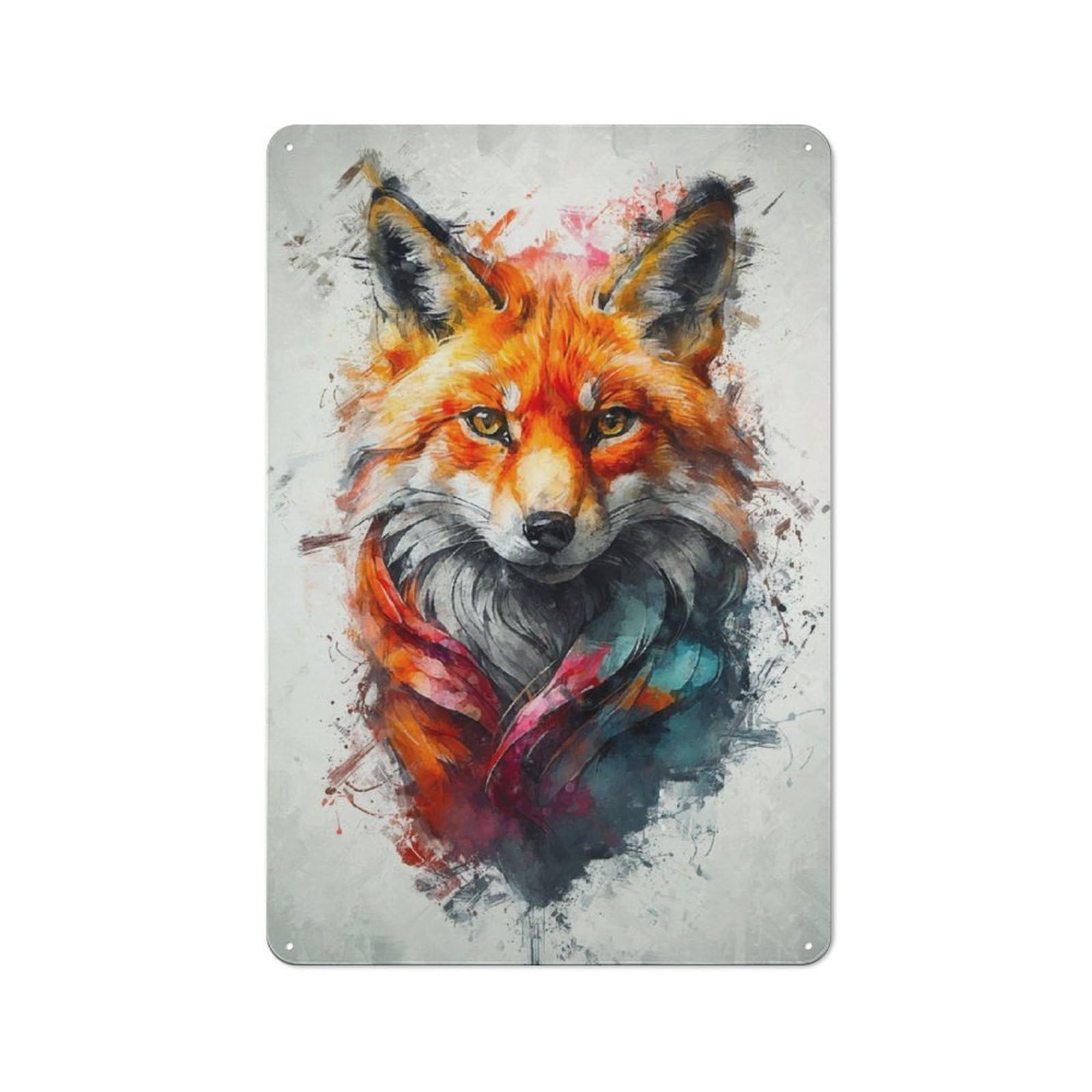 Junmoney Curious Colorful Fox Vintage Metal Sign 30X20cm For Guest Room Or Hallway, Suited To Guest Room Decorators