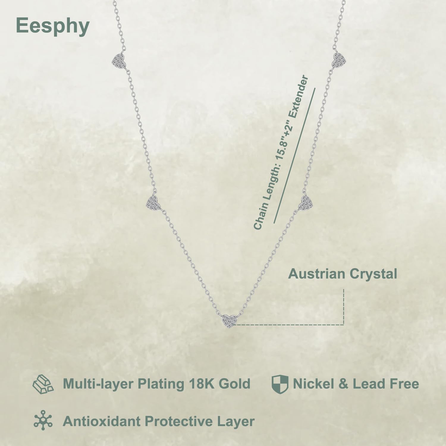 18K Gold Plated Crystal & Zirconia Necklace for Women,Elegant Heart Pendant,Cable Chain,15.8in + 2in Extension,Dainty Everyday Jewelry Gift - Image 5