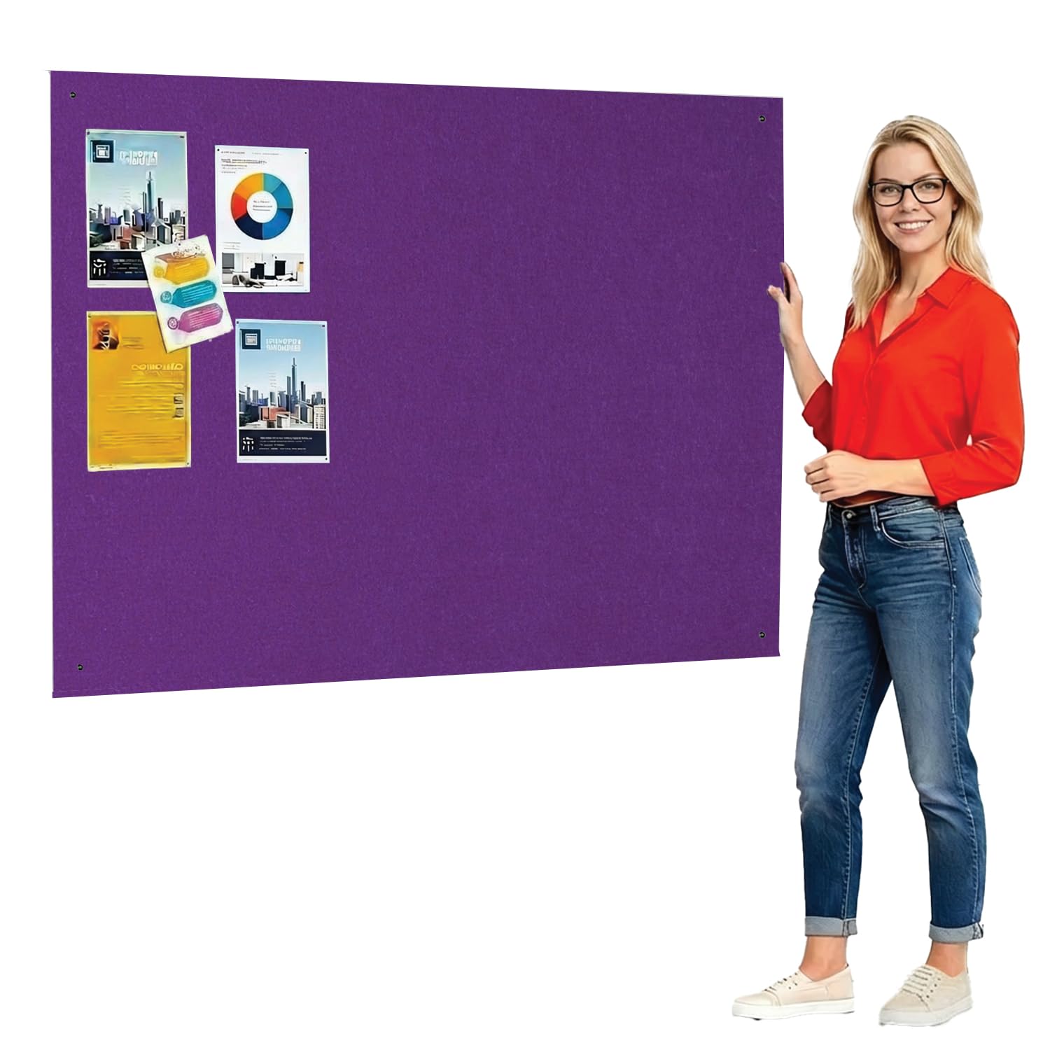 Frameless Fire-Retardant Purple Noticeboard, 120 x 150 cm, Message Pinboard, Recycled, Wall-Mounted - 12 Colours to Choose from - Ideal for Office, School, Public Displays