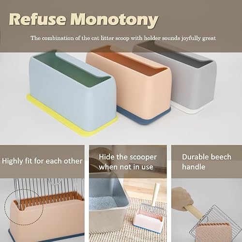 Miniatura 5 de Vitisyao Cuchara de arena de metal para gatos con soporte cuchara de caca de gatito de tamizado rápido con cadete soporte de cuchara de arena para