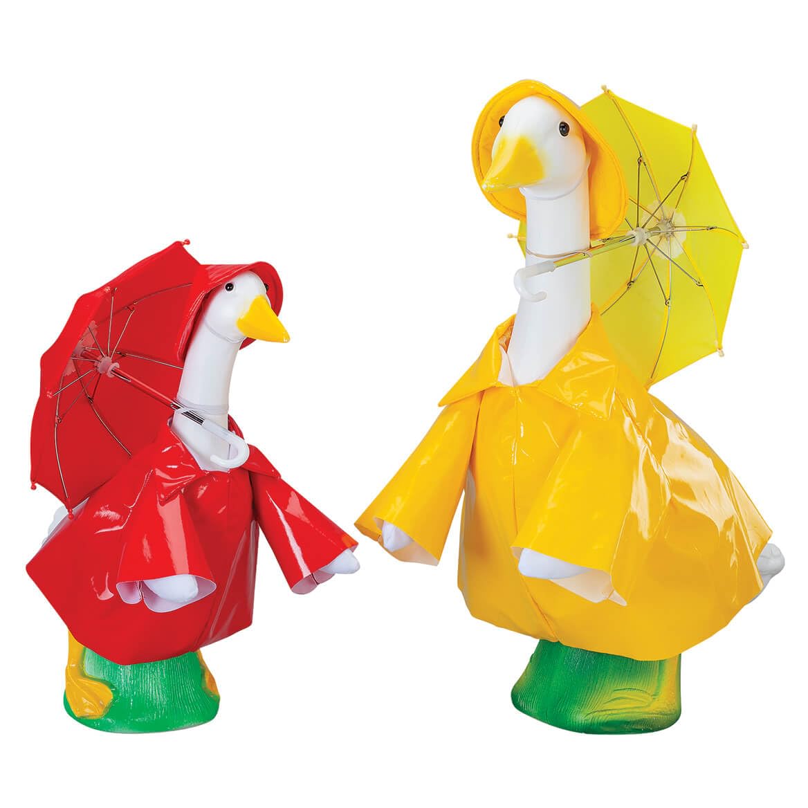Fox Valley TradersGaggleville Goose Raincoat Bundle, Includes One Large 23" White Goose, One Baby 17" White Goose and Two Outfits - One Baby & One Large Raincoat Goose Outfit Included