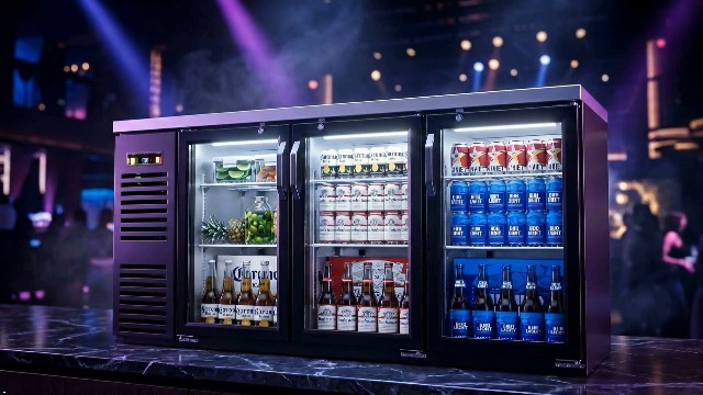 Image of Coolake 72 inch Commercial Back Bar Cooler with 3 Glass Doors, 24.2 Cu.Ft. Stainless Steel Top Back Bar Refrigerator, 33-41℉ Counter Height Back Beverage Refrigerator for Bar Restaurant Office