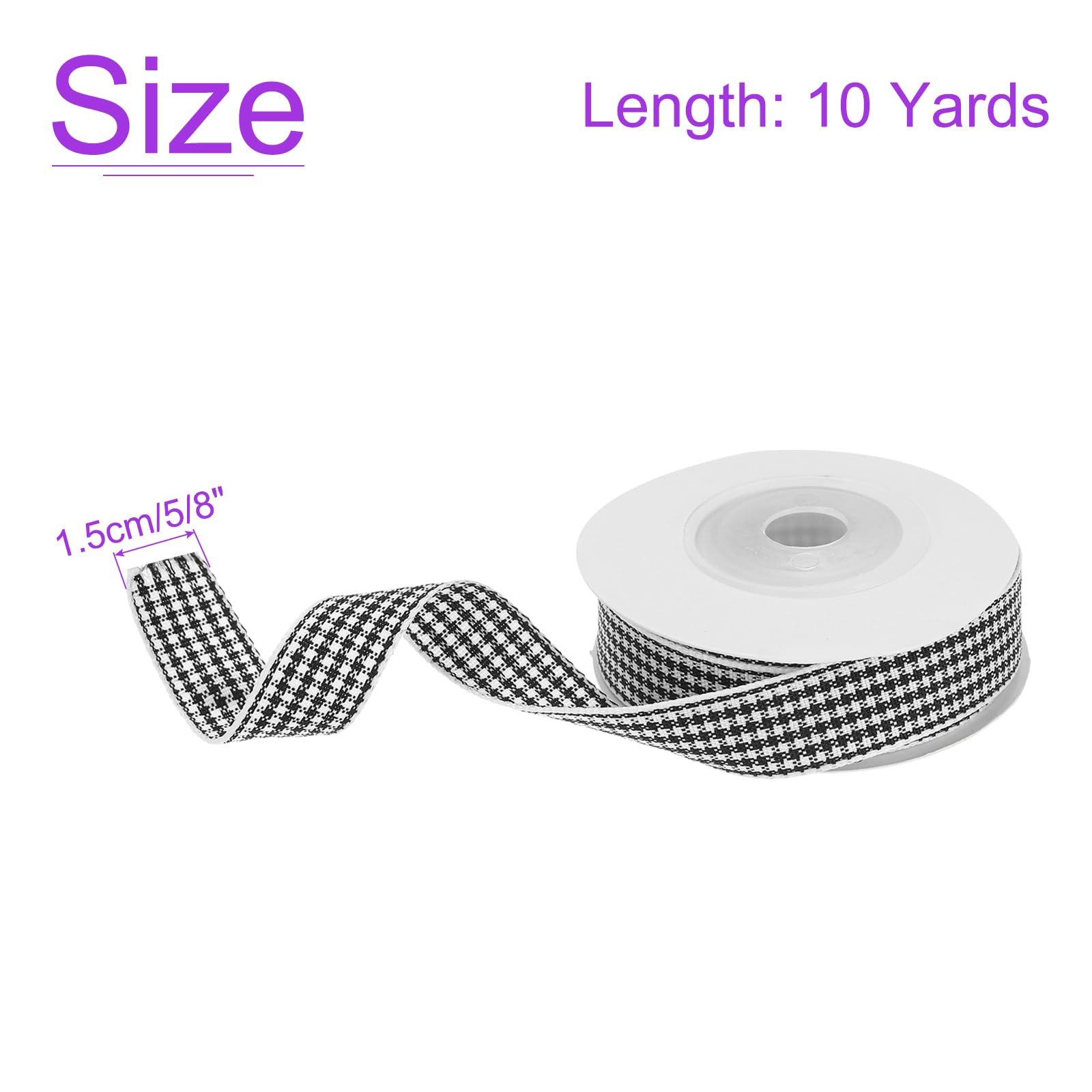 DMiotech 5/8 Inch 10 Yards Gingham Ribbon, Checkered Ribbon Plaid Ribbon for Gift Wrapping Decoration Art Craft DIY Black and White - Image 3