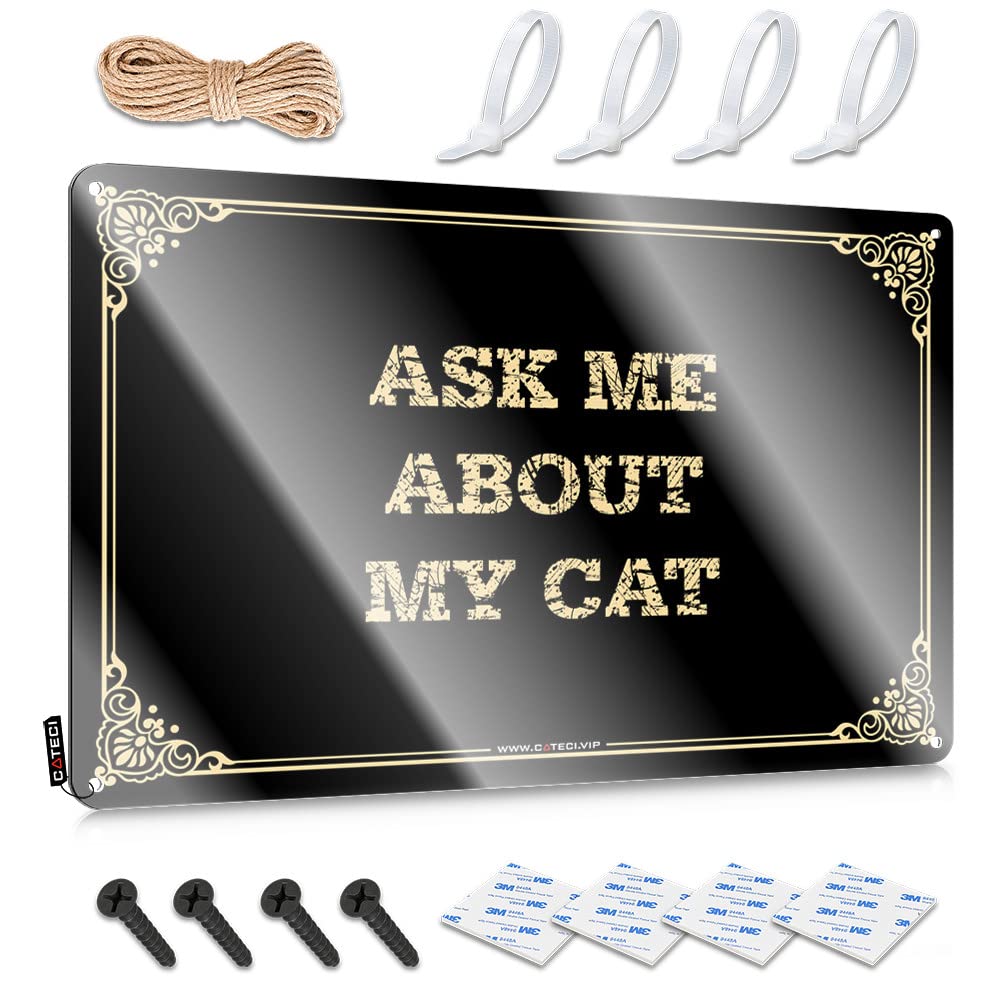 MWFKKADDB Room Door Sign Ask Me About My Cat Tin Sign Backyard Bar Decor Funny Tin Signs Vintage(30X40CM)