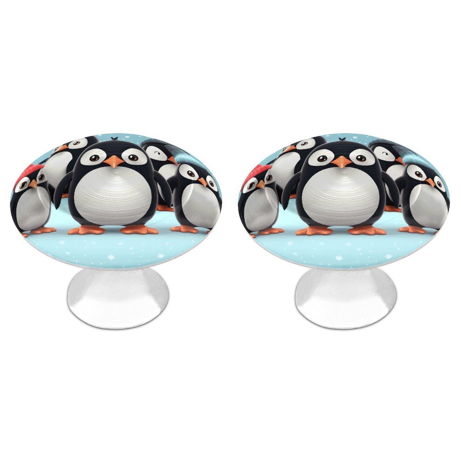 FekiLoot Cute Penguins Cabinet Knobs Personality Stainless Steel Round Drawer Handles Circle Modern Cabinet Handles Drawer Knobs for Kitchen Dresser Bathroom Cupboard Furniture