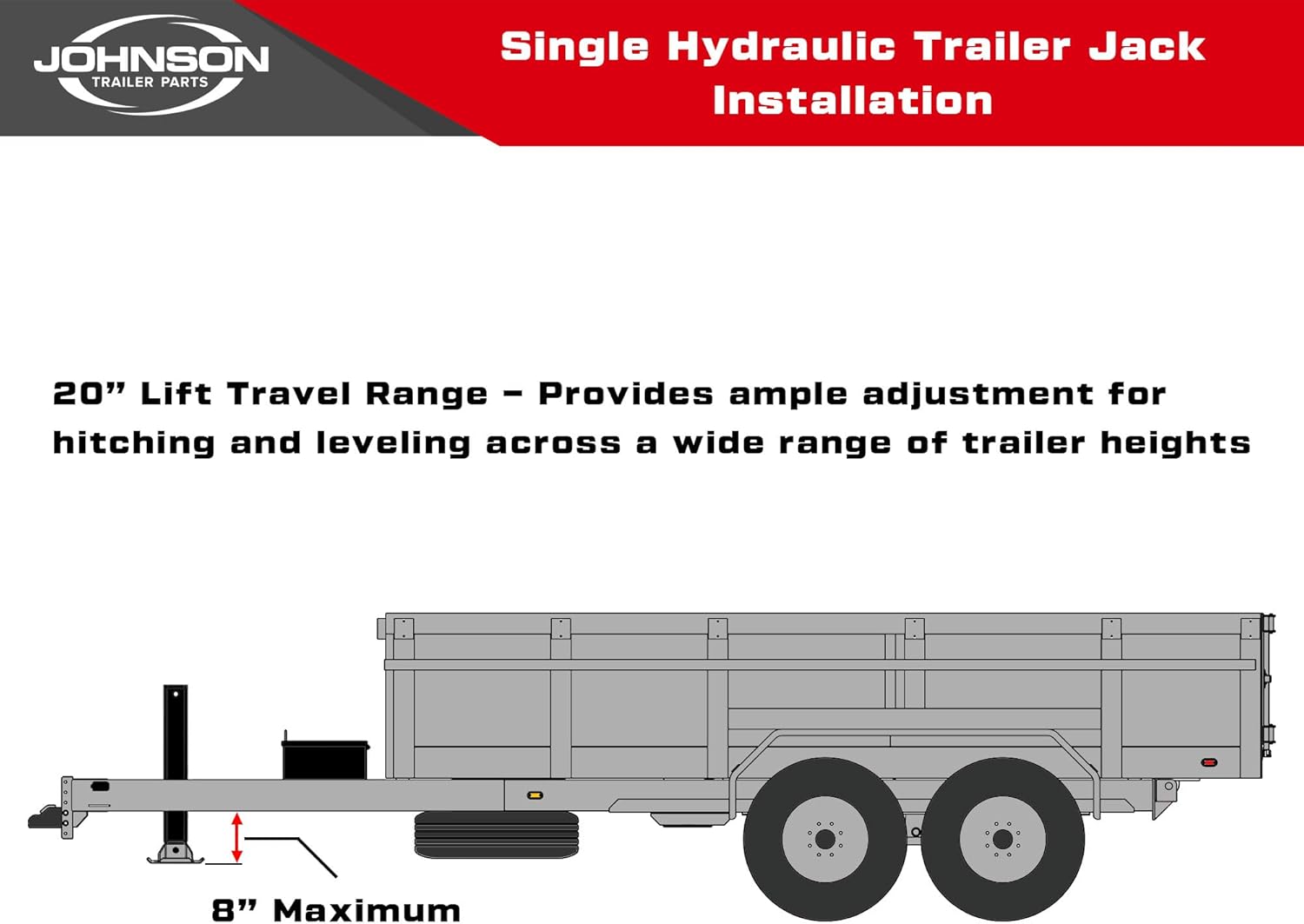 Dexter 12,000 lb Hydraulic Trailer Jack Add-On Kit – Single Power Jack – Selector Valve – Double Acting – for Dump, Cargo & Gooseneck Trailers