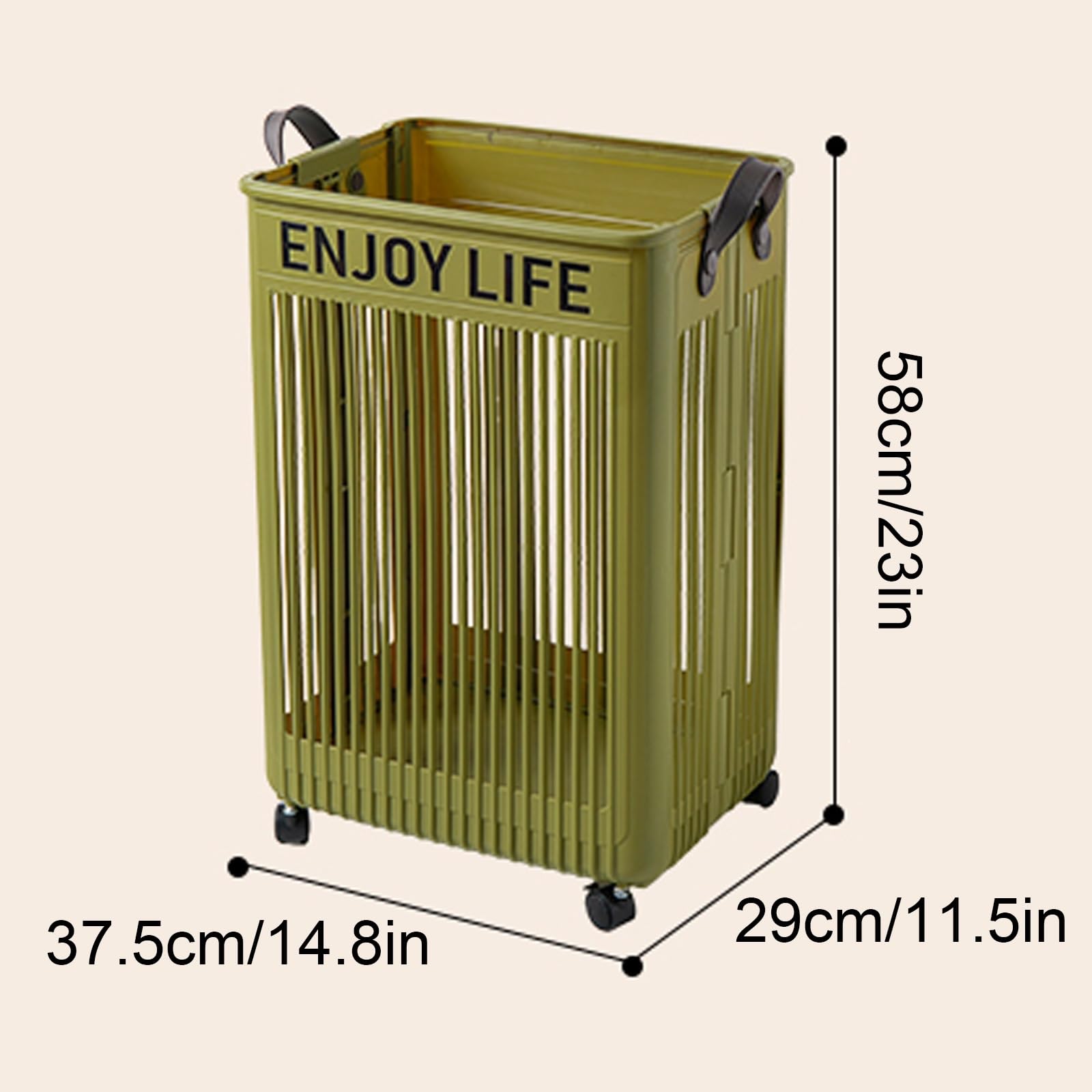 Cubos Ropa Sucia Decorativo Hueco, Enrollable Cesto Ropa Sucia con Ruedas, Cesta Plegable Colada con Asas para Guardar en El Baño(Green,Large)