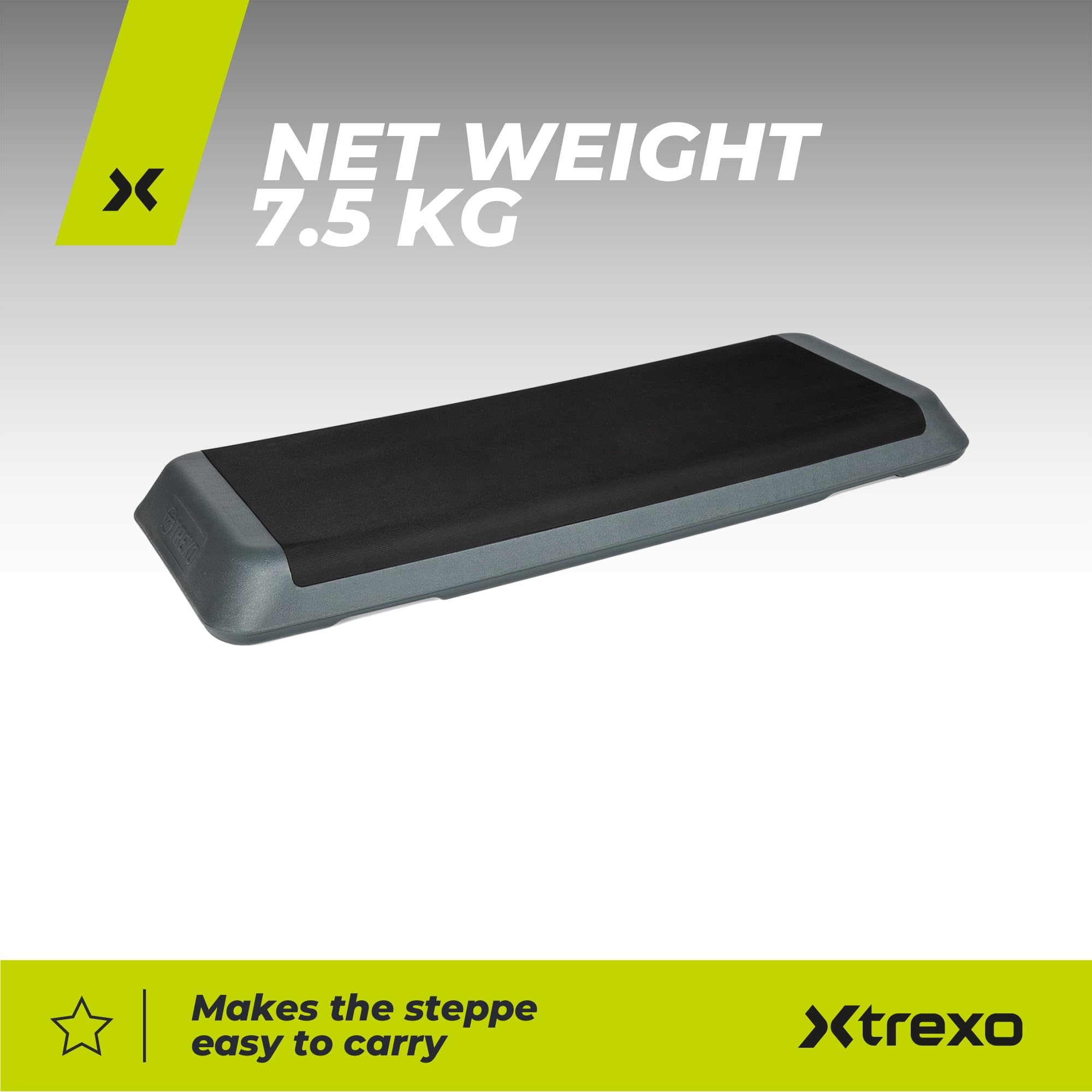 TREXO Step do Aerobiku 109 x 41 cm | Regulacja Wysokości 10-15-20 cm, Wytrzymały Materiał | Platforma do Ćwiczeń Cardio i Fitness do 250 kg | Szary | TRX-AS01