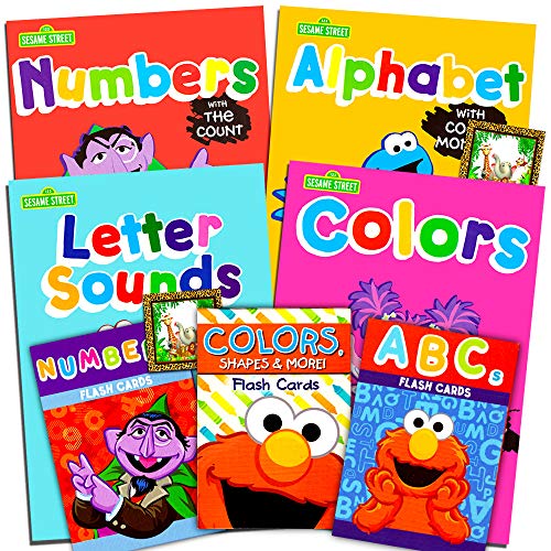 Sesame Street Preschool Workbooks and Flashcards Set Age 3 Age 4-- 4 Preschool Pre-K Workbooks and Over 100 Flash Cards for Preschoolers with Reward Stickers (Preschool Learning Activities)