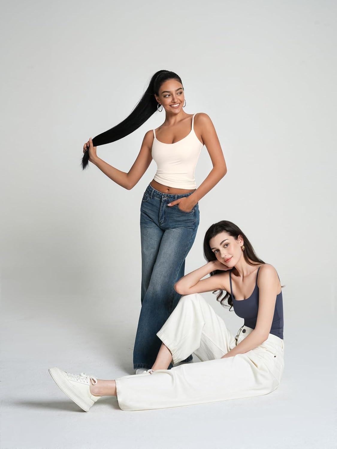 2 Pack Womens Cami Tank Scoop Neck Spaghetti Strap Tank Tops Basic Tight Camisole Shirts - Image 2