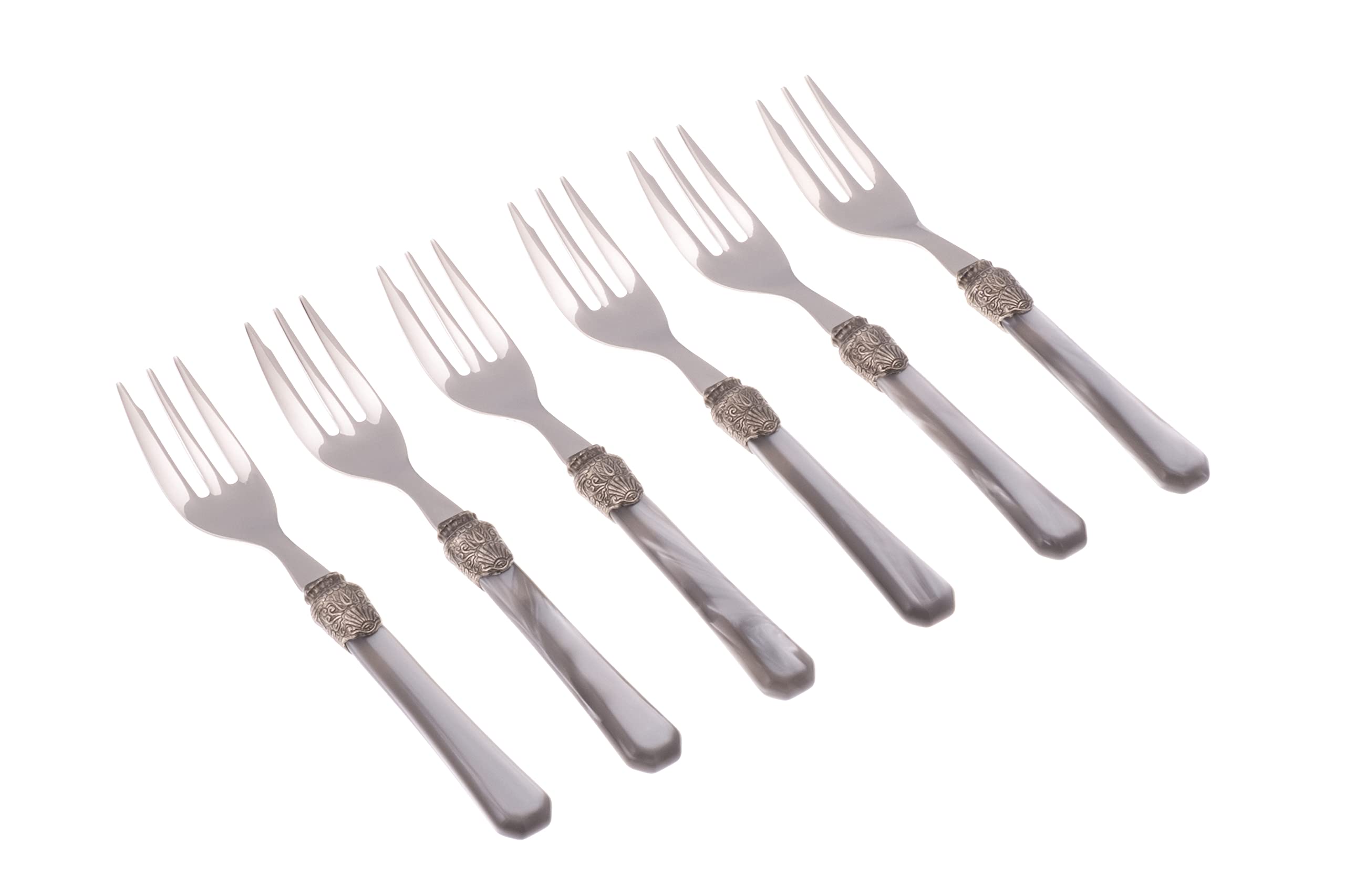 Rivadossi Sandro 9606FOD10 Set di Forchettine da Dolce, 6 Pezzi-Penelope-100% Made in Italy, Artigianalità e Design, Acciaio Inox 18/10, Grigio
