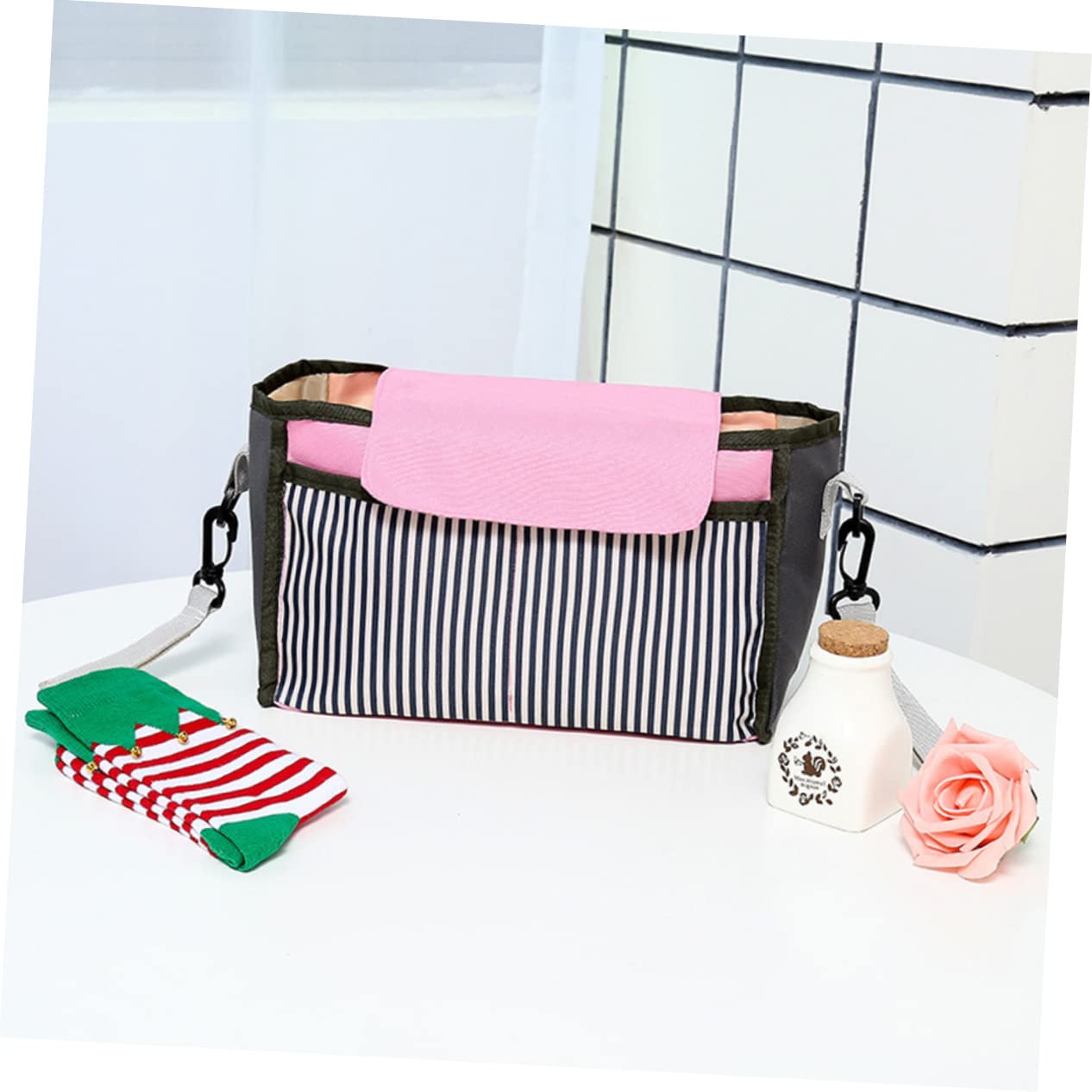 ibasenice 3 Pezzi Borsa Portaoggetti Passeggino Organizer Bottiglia Giocattoli Pannolini Robusto Nero