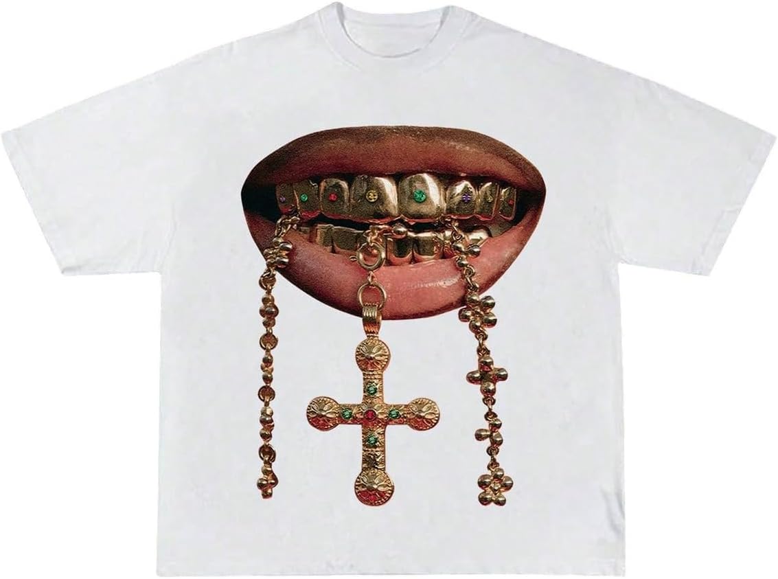 Women's Lip Graphic Oversized Tee Crew Neck Short Sleeve Drop Shoulder Hip Hop Shirts Streetwear