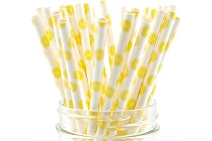 25-Pack Lemon Party Paper Straws: Delightful Tableware for Lemon-Themed Bridal Showers