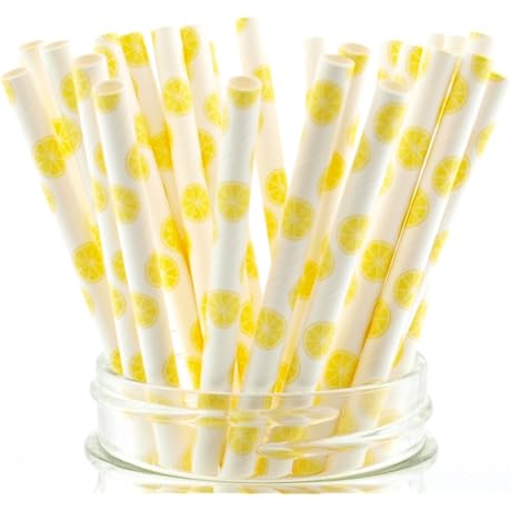 25-Pack Lemon Party Paper Straws: Delightful Tableware for Lemon-Themed Bridal Showers