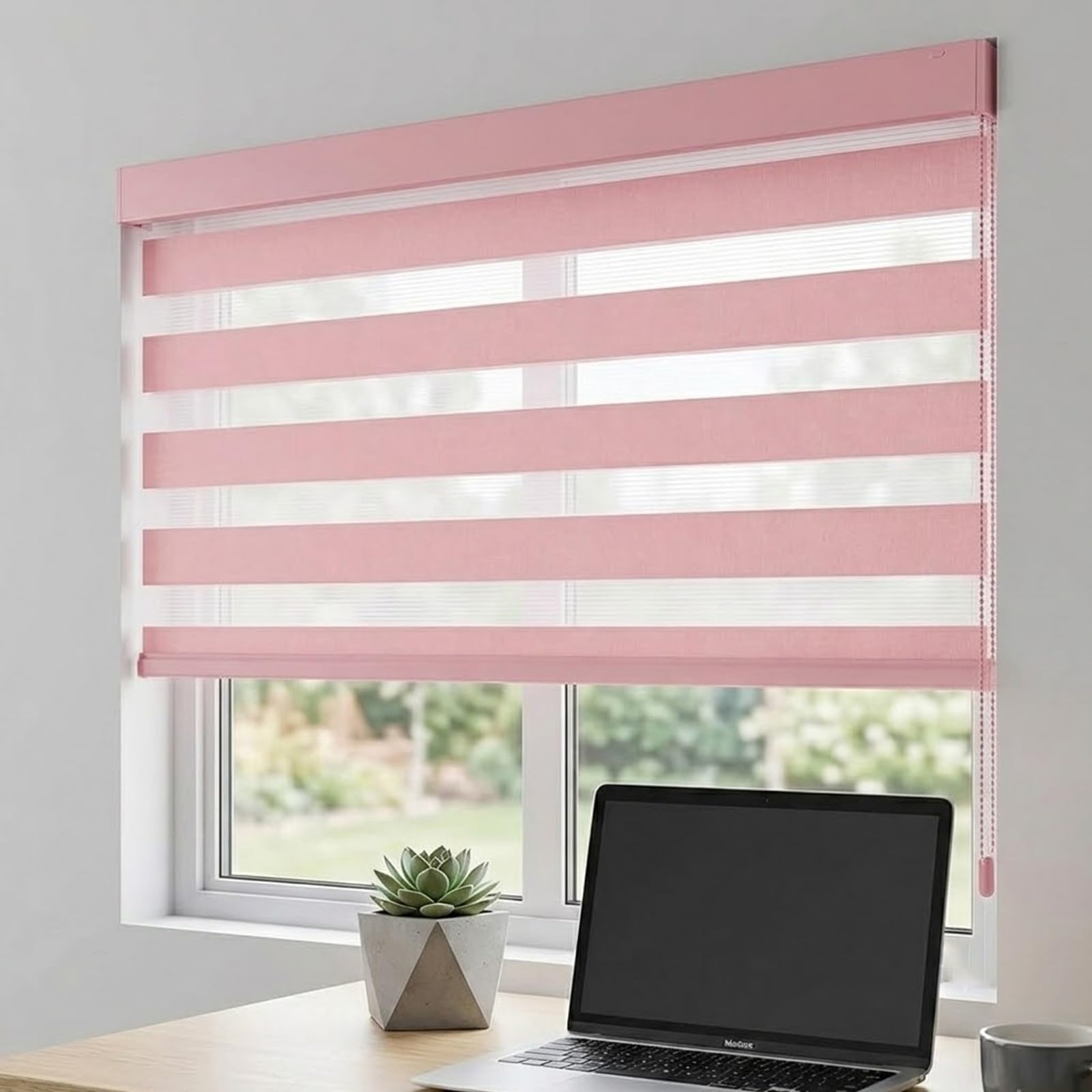 Tenda a Rullo Giorno e Notte per Porte e Finestre, Tende Avvolgibile Zebra | Doppio Strato Filtrante con Catenella, Fissaggio a Soffitto o Parete(Pink,110W x 150H cm)