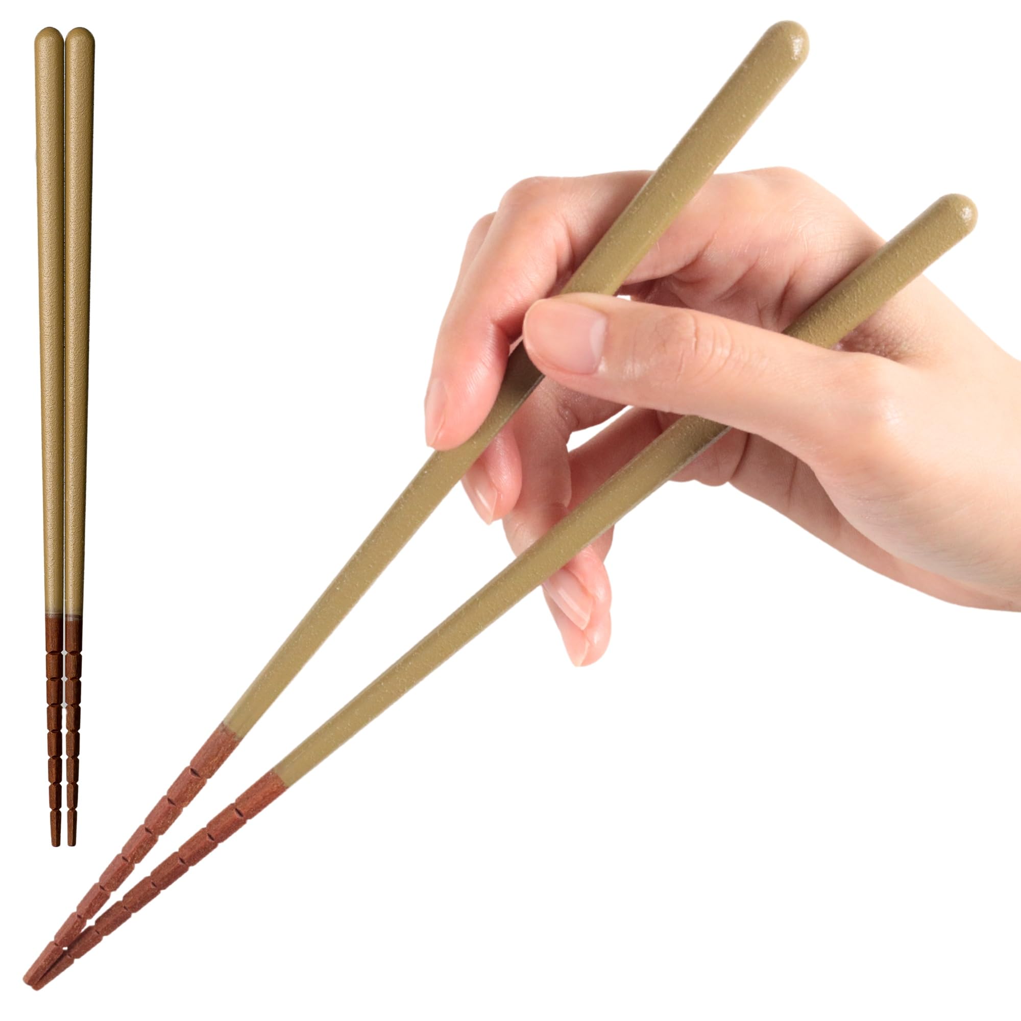 FlaColle Non-Slip Wooden Chopsticks Brown 9in V-Spike Grip Japan Made