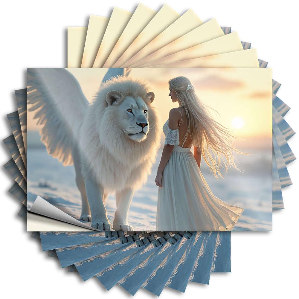 Stitch Wall Stickers | A Woman in A White Dress Stands Beside A Winged Lion At Sunset Affirmation for Halloween Decor(12X18CM)