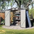 Aoxun 6'x4' Outdoor Storage Shed with Base Galvanized Steel Metal Garden Shed for Patio, Lawn & Garden Black, 6' x 4'W/Base
