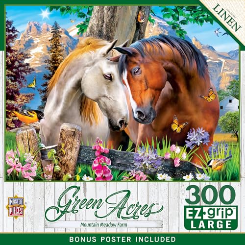 Rompecabezas MasterPieces de 300 piezas, piezas grandes fáciles de agarrar, tema Granja Meadow Mountain, ideal para adultos, mayores, familia y niños, acabado mate, 45,7 x 61 cm