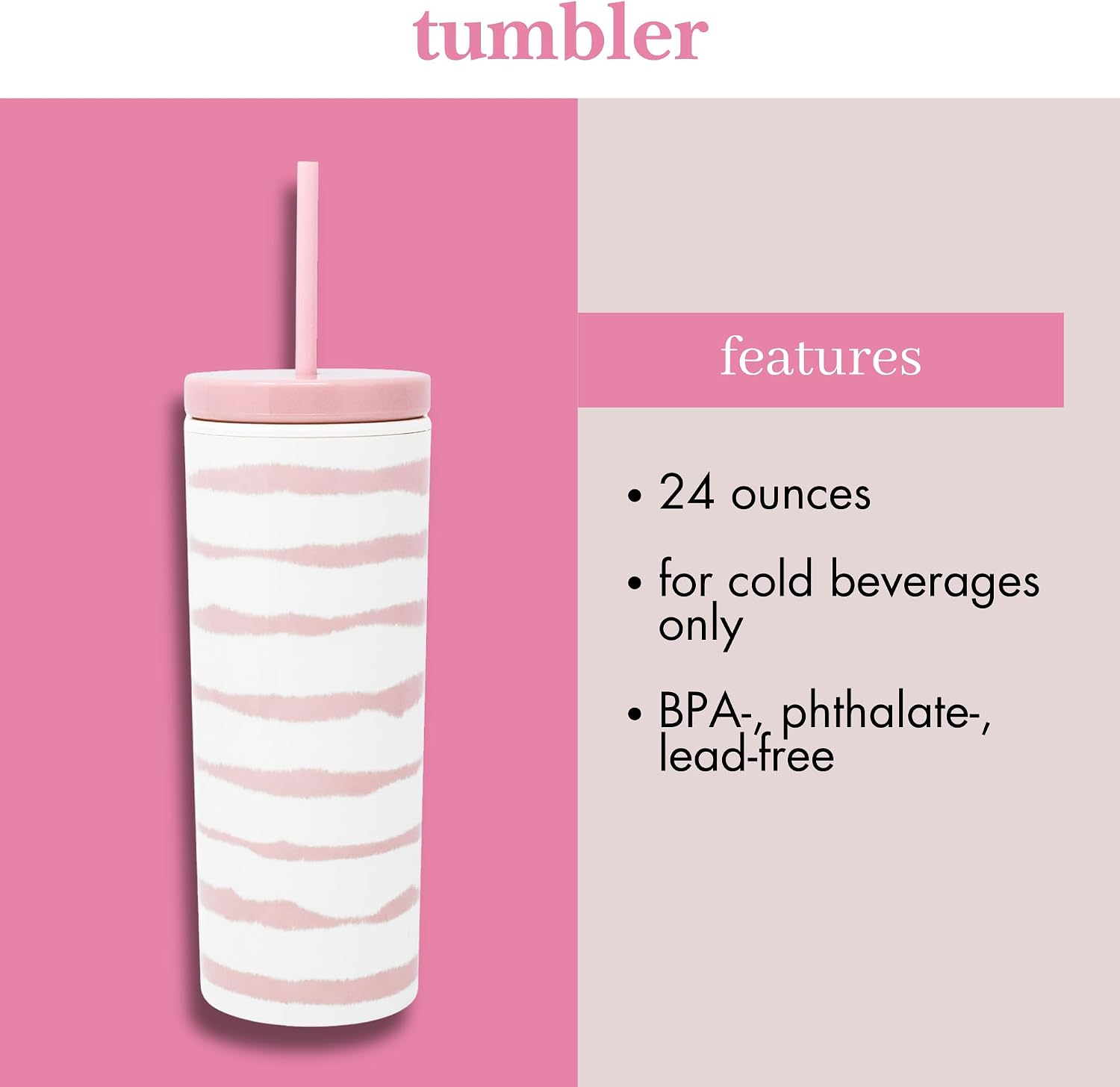 kate spade new york Acrylic Tumbler with Lid and Straw, 24 oz Tumbler, Slim Double Wall Tumbler (Goddess Stripe)