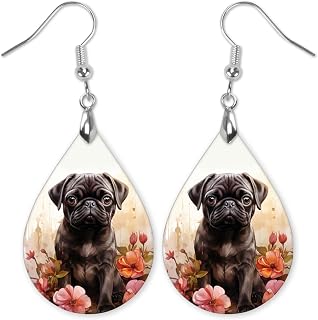 Dog Earrings for Women Wood Dangle Statement Jewelry for Pet Lovers Dog Groomer Vet Tech Gift Idea for Her Handmade by The Painted Pug