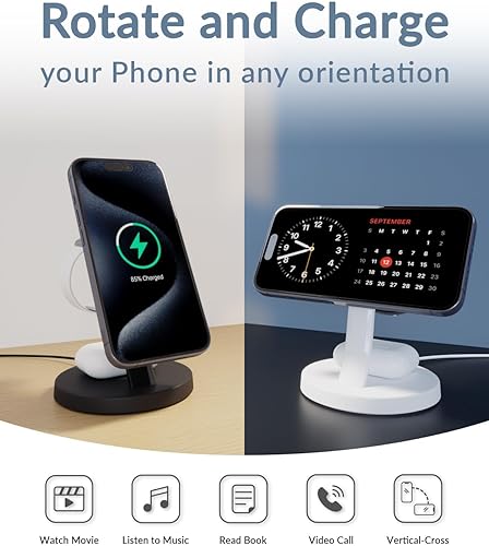 Miniatura 2 de Cargador inalámbrico 3 en 1 para MagSafe, estación de carga inalámbrica, compatible con iPhone 15141312, Apple Watch, AirPods Pro32 (cable y