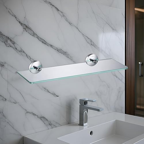 Miniatura 2 de Blossom Estante de vidrio templado latón macizo baño accesorio rectangular ducha almacenamiento montaje en pared cromo BA02 507 01