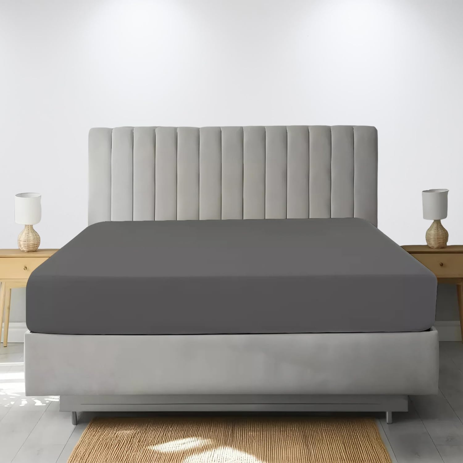 Fitted Sheet Extra Deep 16"/40CM PolyCotton EasyCare Percale Deep Pocket Fitted Bed Sheets (Single, Grey)