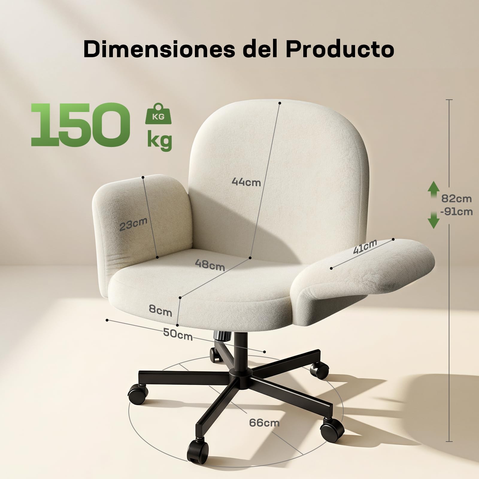 Marsail Silla Escritorio, Brazos Reg 180°, Respaldo Reclinable 105°, Beige