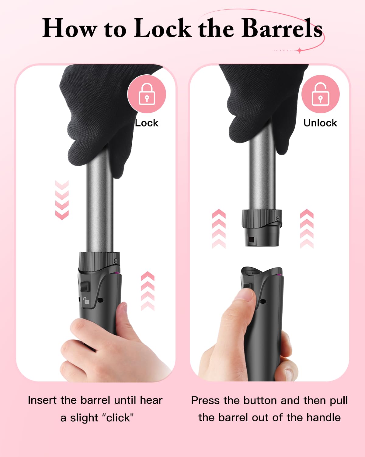 BESTOPE PRO Lockenstab Lockenstäbe 3 Fässer Welleneisen 5 in 1– Lockenstab Set 3 Fässer für großer Wellen, Temperatureinstellung, Schnellaufheizung und einem Handschuh, 2 Clips, Grau