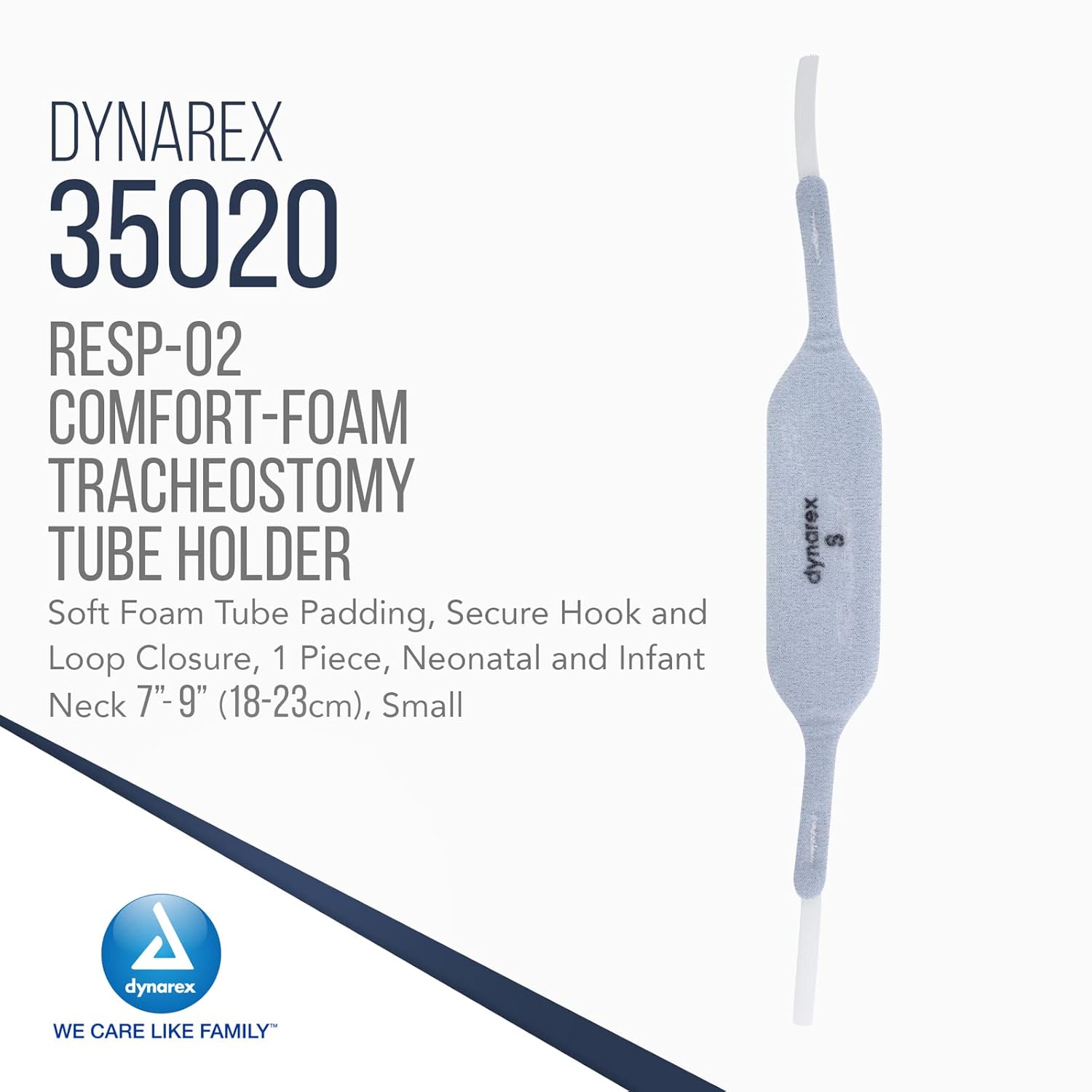 Dynarex Comfort-Foam Tracheostomy Tube Holder - with Soft Foam Tube Padding, Secure Hook & Loop Closure - Case of 60 (Small, Standard)